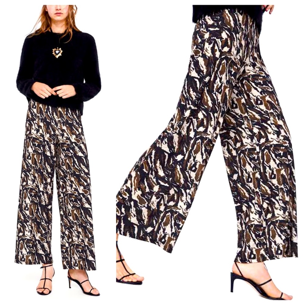 NEW Zara Wide Leg Boho Pullover Print Pants